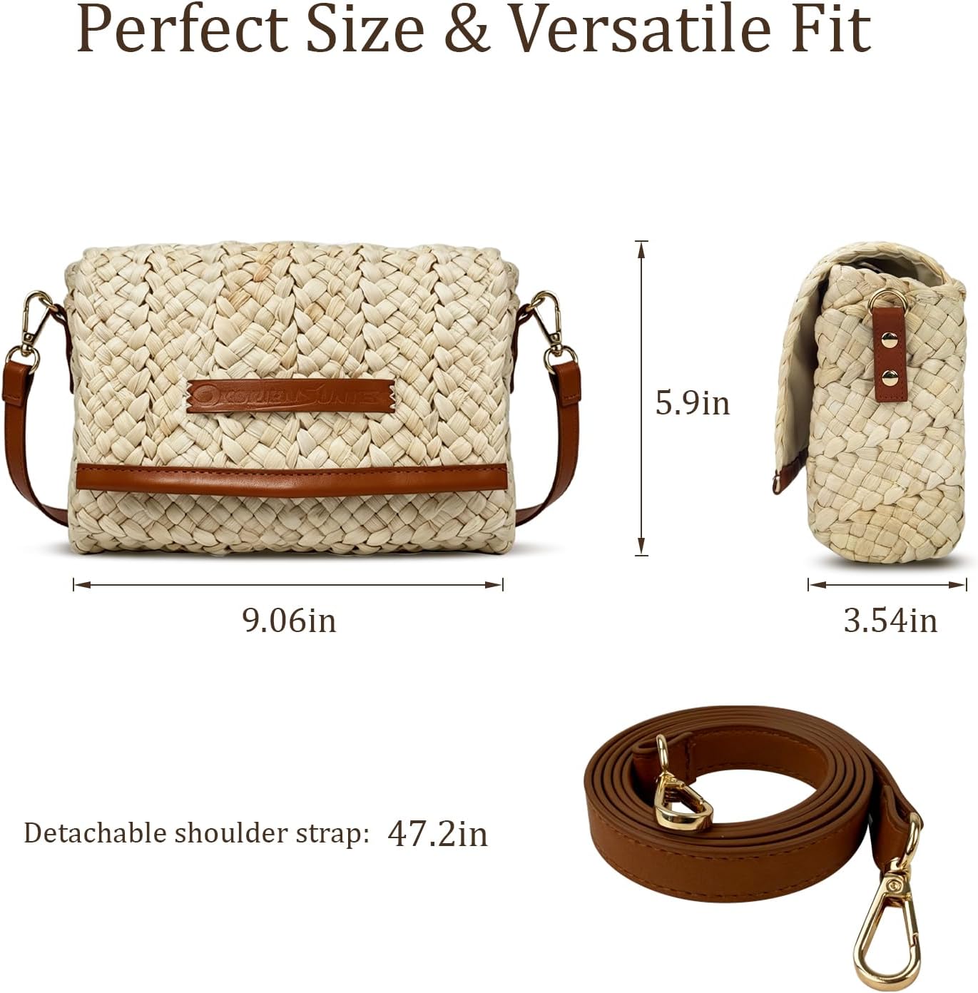 Straw Crossbody Bags for Women, Handwoven Straw Purse with Detachable Shoulder Strap, Summer Woven Clutch Bag with Magnetic Snap Closure, Ideal for Beach & Daily Use