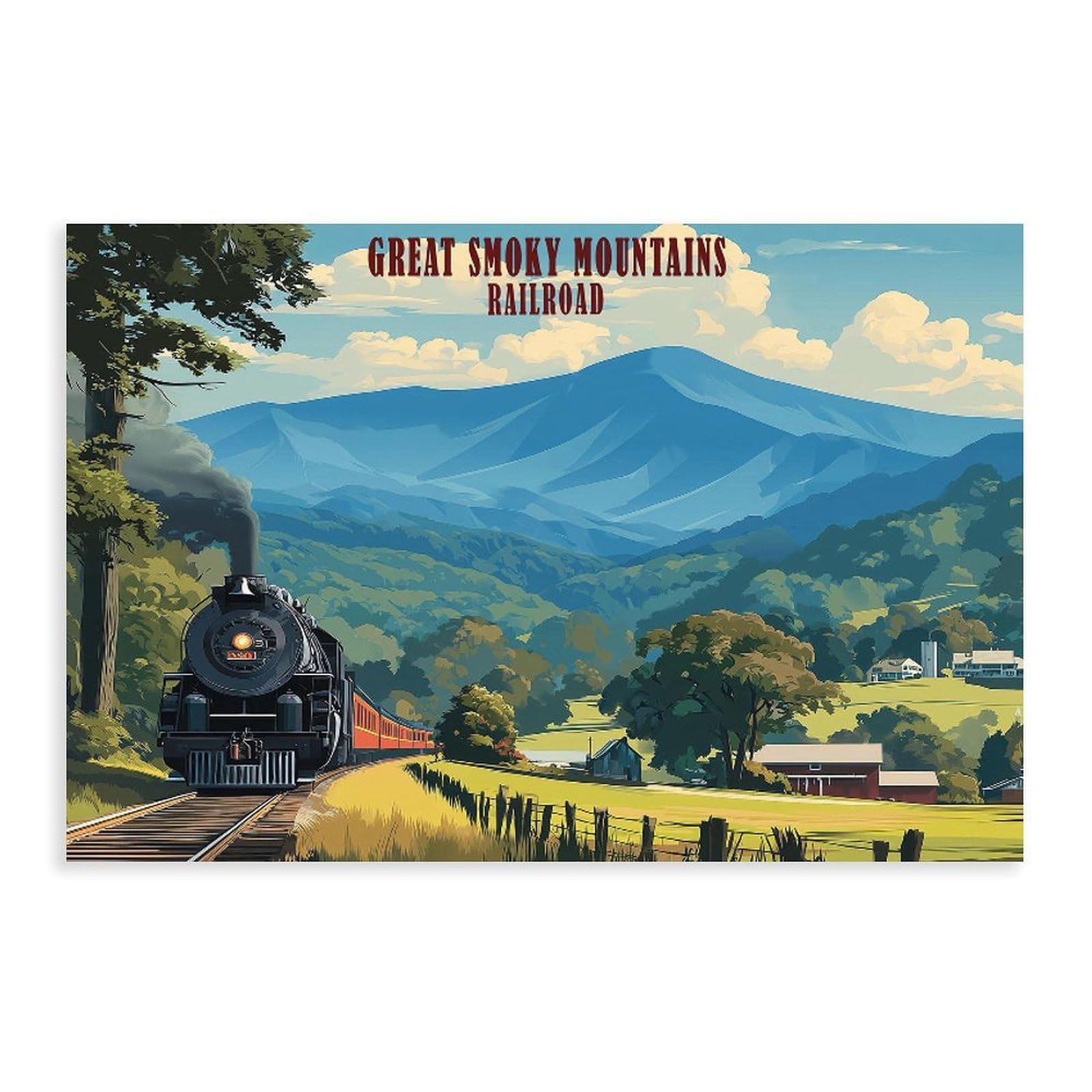 Bareronor Great Smoky Mountains Railroad Canvas Poster Bedroom Decor Landscape Office Room Decor Gift 12" L X 18" W
