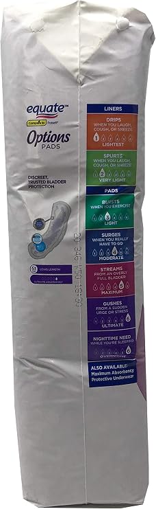 Equate Options Ultimate Long Length Incontinence Pads, 51 Count
