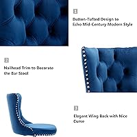 Vista 76 de Aoowow Juego de 2 taburetes de bar giratorios, taburetes de bar ajustables con respaldo de terciopelo copetudo, sillas de bar modernas tapizadas