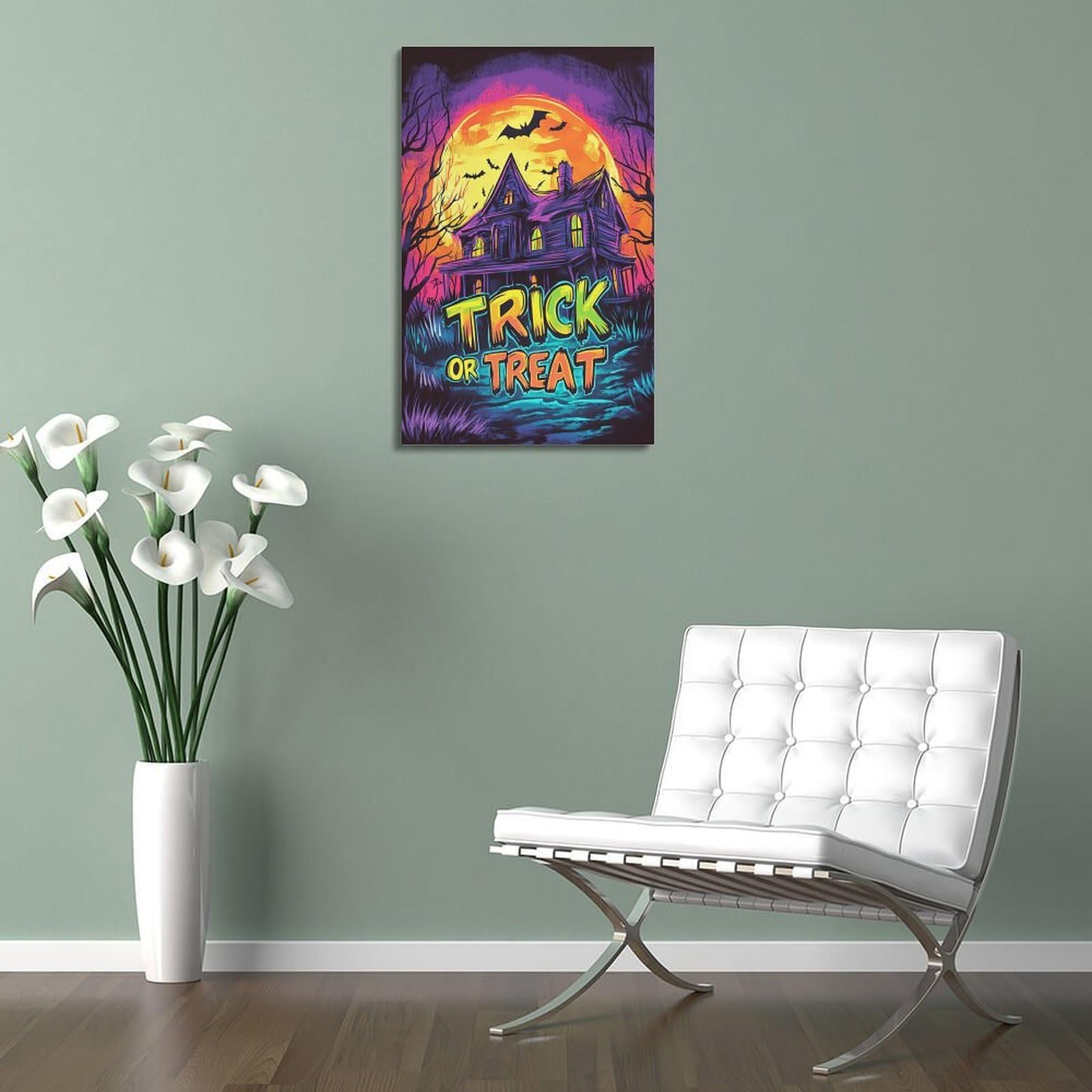 Stampa artistica da parete moderna su tela per la casa, poster di Halloween con dolcetto o scherzetto pieno di festival divertenti decorazioni per Halloween, 40 x 60 cm, con cornice