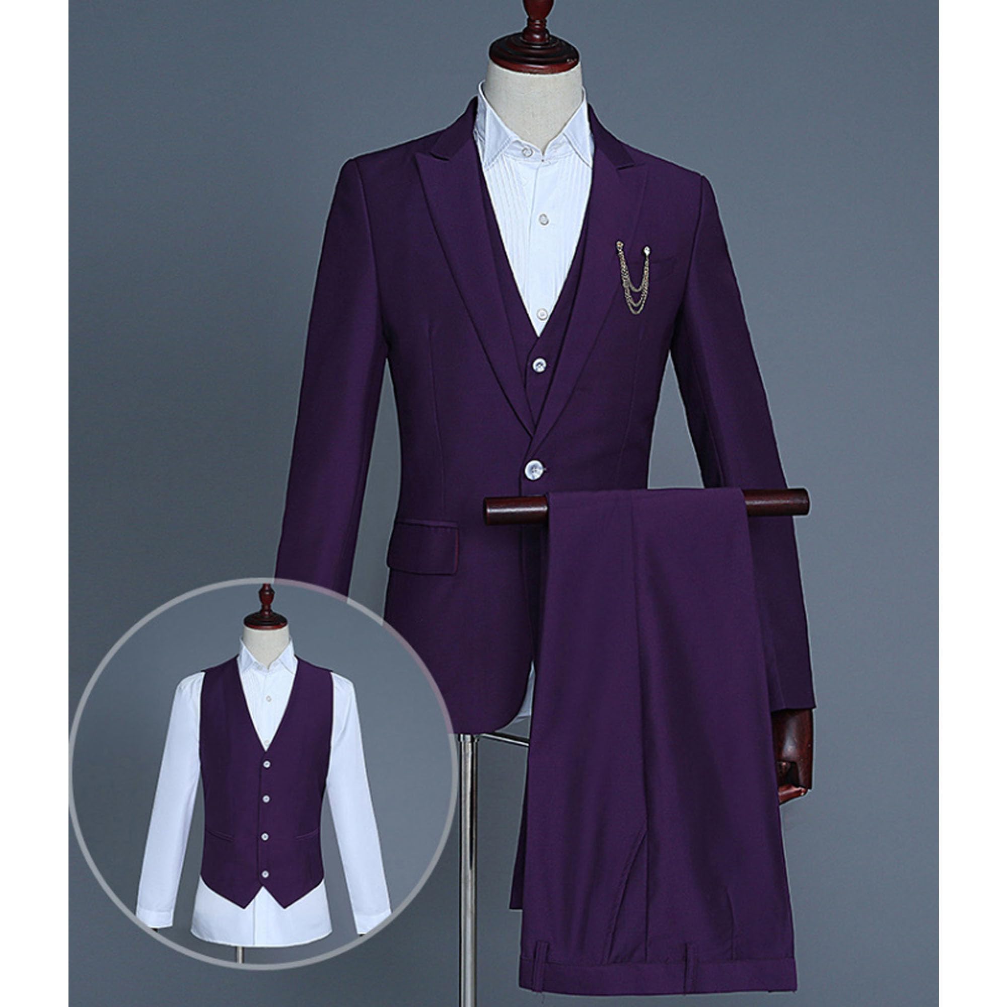 JEShifangjiusu Uomo 1 Pulsante Di Colore Chiaro Costume Di Spettacolo Abiti Da Sposa Moda Ufficiale 3 Set Di Abiti Partito Prom Costume Business Gilet Pantaloni Lunghi