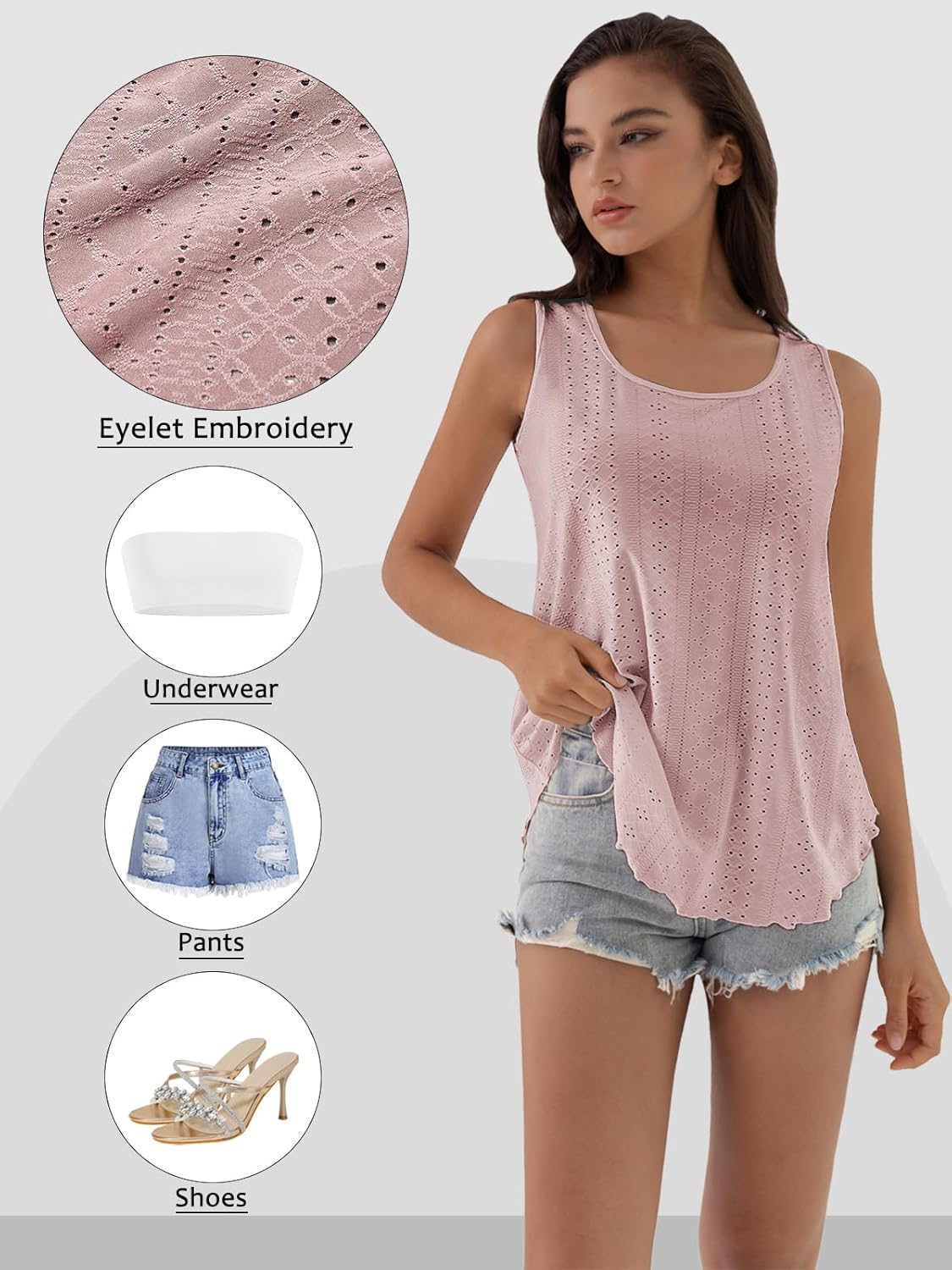 ATHMILE Womens Tank Tops Sleeveless Eyelet Embroidery Scoop Neck Loose Fit Casual Summer Flowy Beach - Image 5