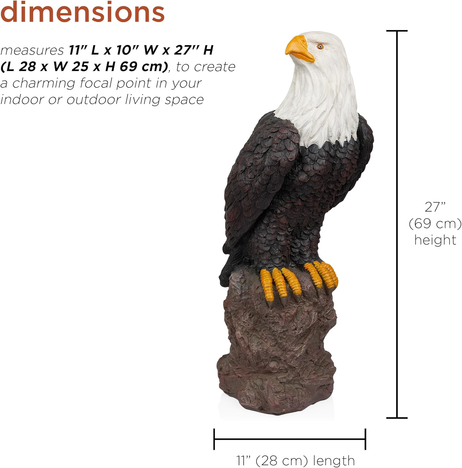 Alpine Corporation JUM582 27" Majestic Eagle on Rocks Garden Statue – Indoor Outdoor Patriotic Bird Sculpture, Durable Weather-Resistant MGO for Yard, Patio, Deck, Porch or Pathway