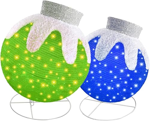 Miniatura 9 de Bolas de Navidad emergentes iluminadas, 2 piezas, plegables, impermeables, con base, estacas de GrounBridas para interiores y exteriores, decoración