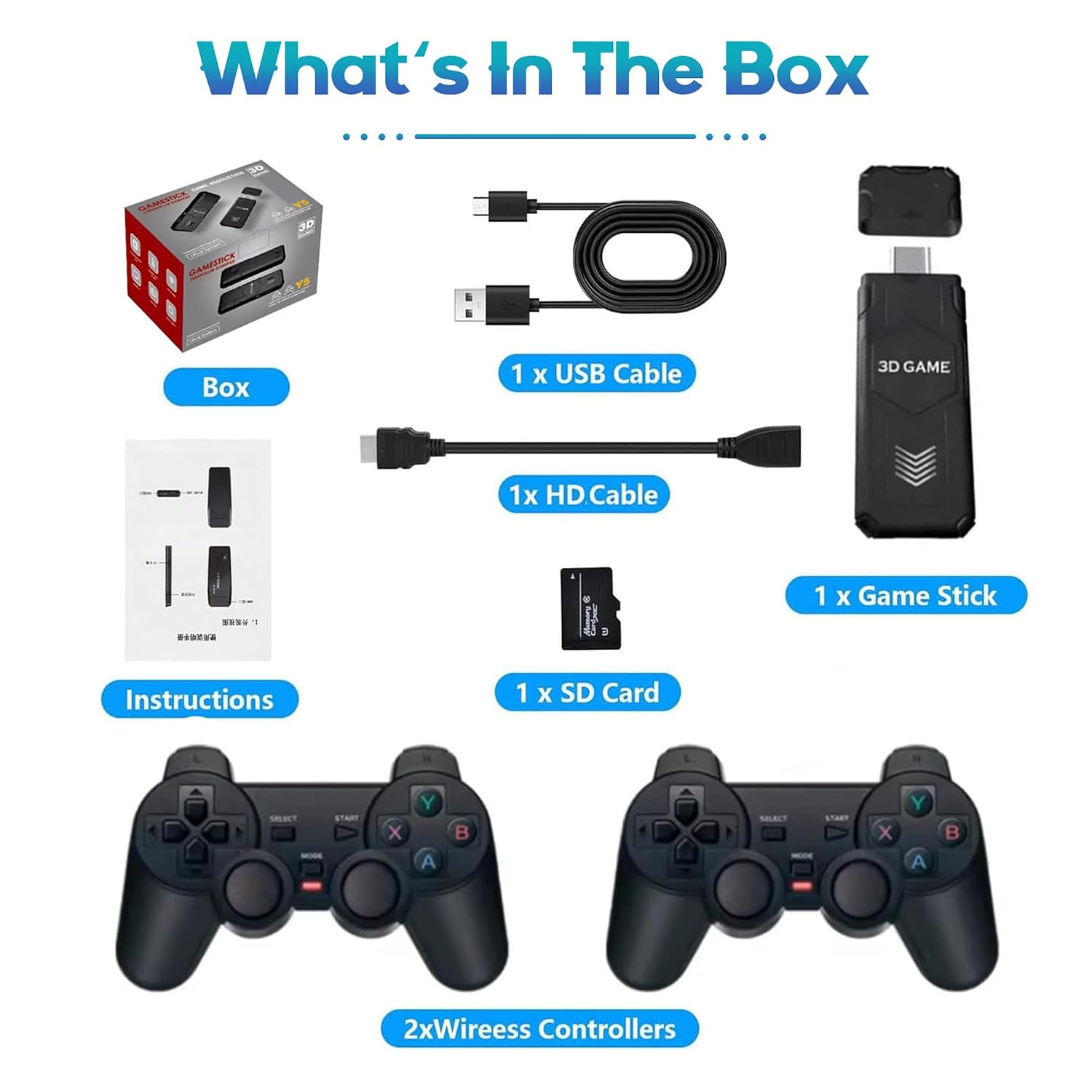 Y5 Retro Game Console Game Stick,Built-in Over 46000 Games 48 Emulator,4K HDMI Output Plug and Play Video Gaming Consoles with Dual 2.4G Wireless Controllers for Home TV,Multiplayer (64G)