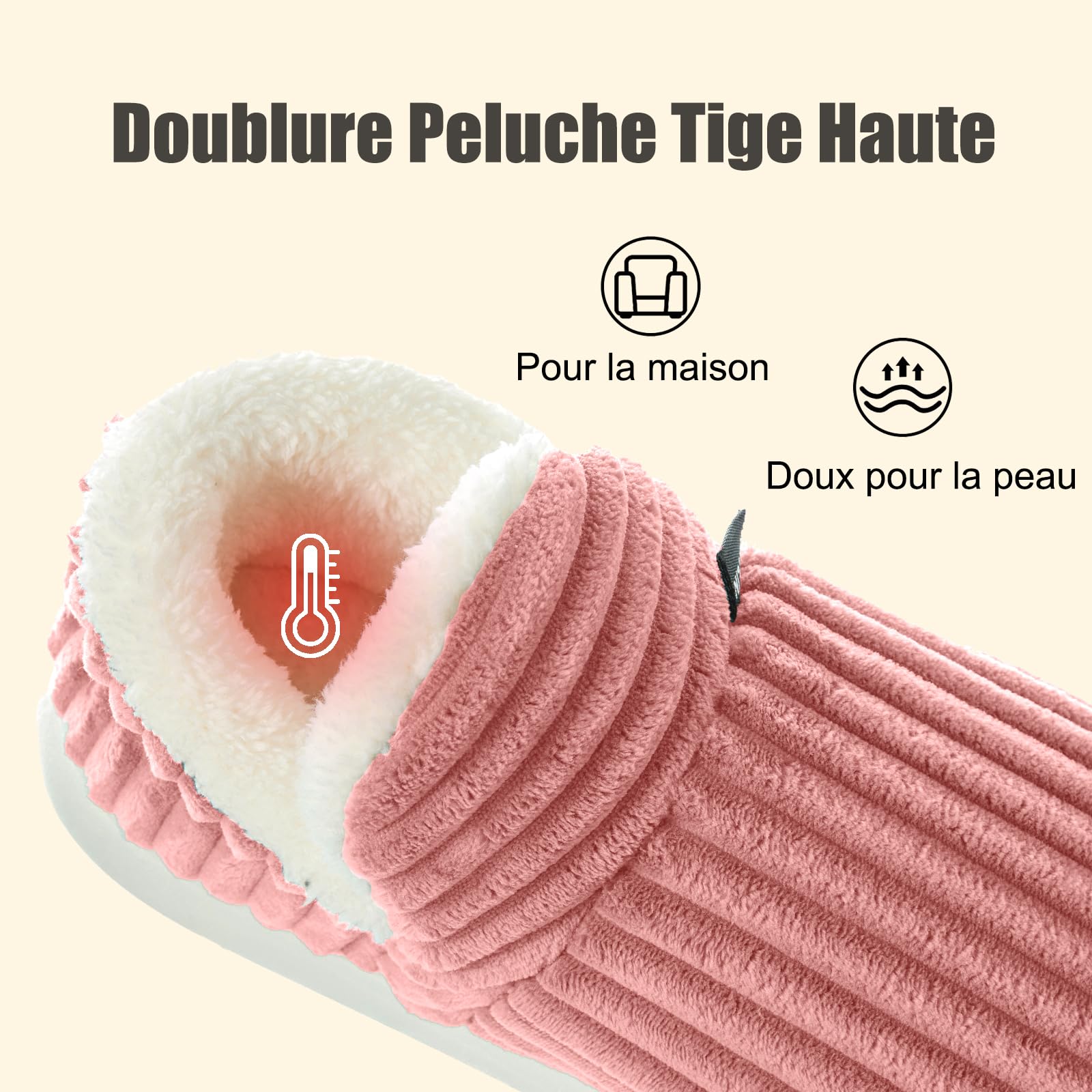 Donpapa Chaussons Femme Homme Hiver Chaud Pantoufles Confortable Fermé Peluche Fourrure Antidérapantes Mousses à Mémoire Intérieur et Extérieur
