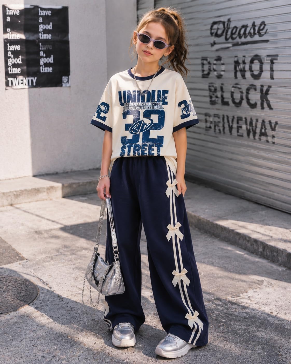 Azmxynol Tween Girls Clothes Short Sleeve Graphic Top + Wide Leg Pants 2pcs Outfit Set, Size 7-15Years