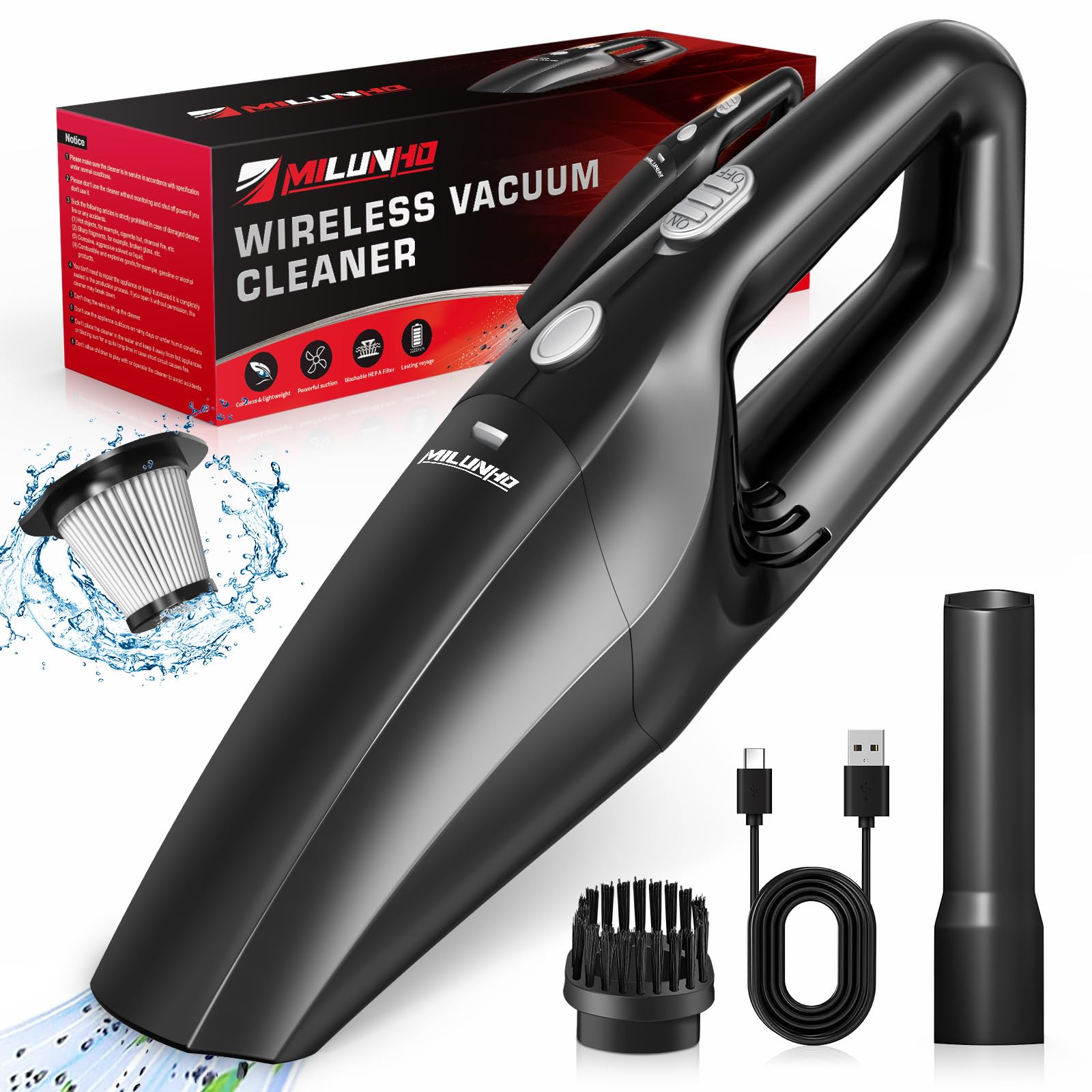 Milunho Handheld Vacuum Cleaner Use, Car Cordless With Powerful Suction, Lightweight & Portable /Car/Pet, 500 Ml, Hepa Filter, Black, 1 Count (B0CYLDFTMX) Amazon Price History, Amazon Price Tracker