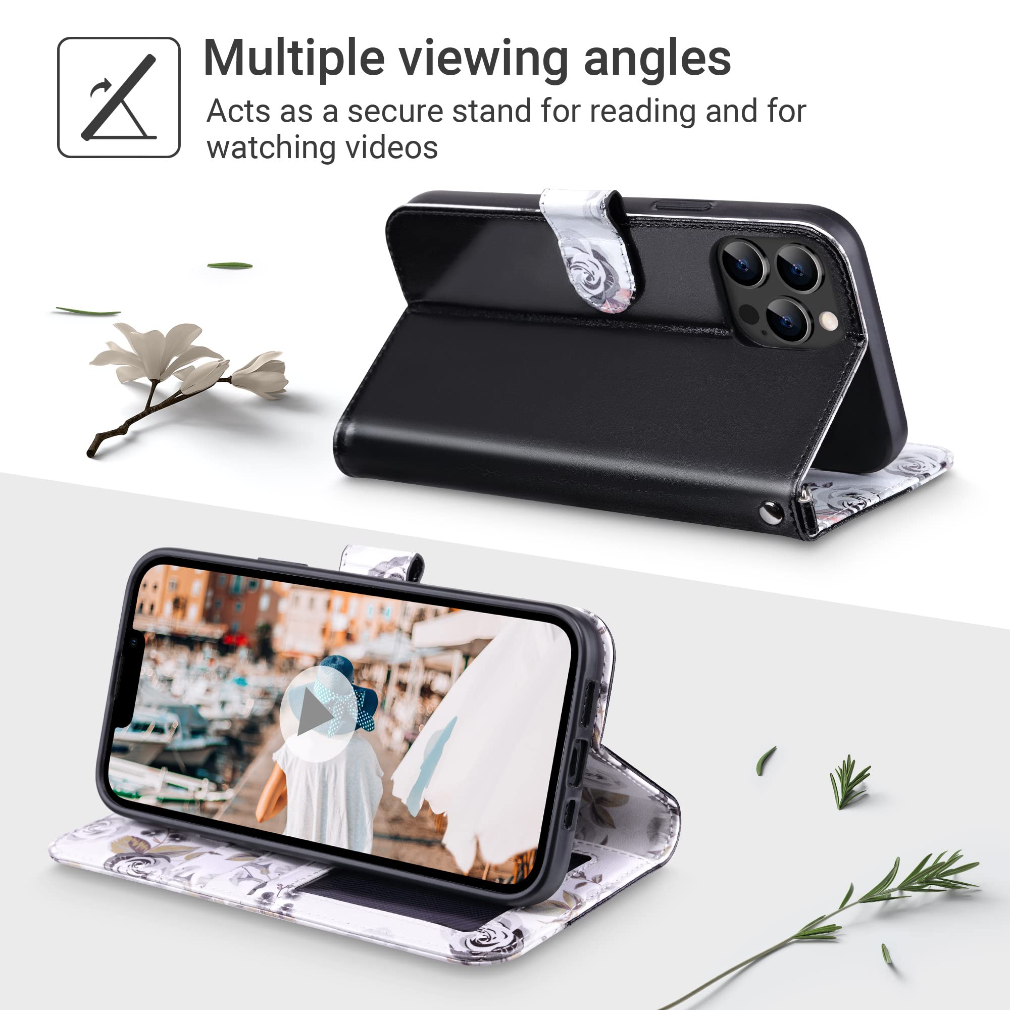 ULAK Funda Tipo Cartera Compatible Con IPhone 12/12 Pro Con Tarjetero [bloqueo RFID], Funda De Piel Sintética Con Soporte, Ranuras Para Tarjetas Y Correa De Muñeca, Funda Protectora Duradera A Prueba