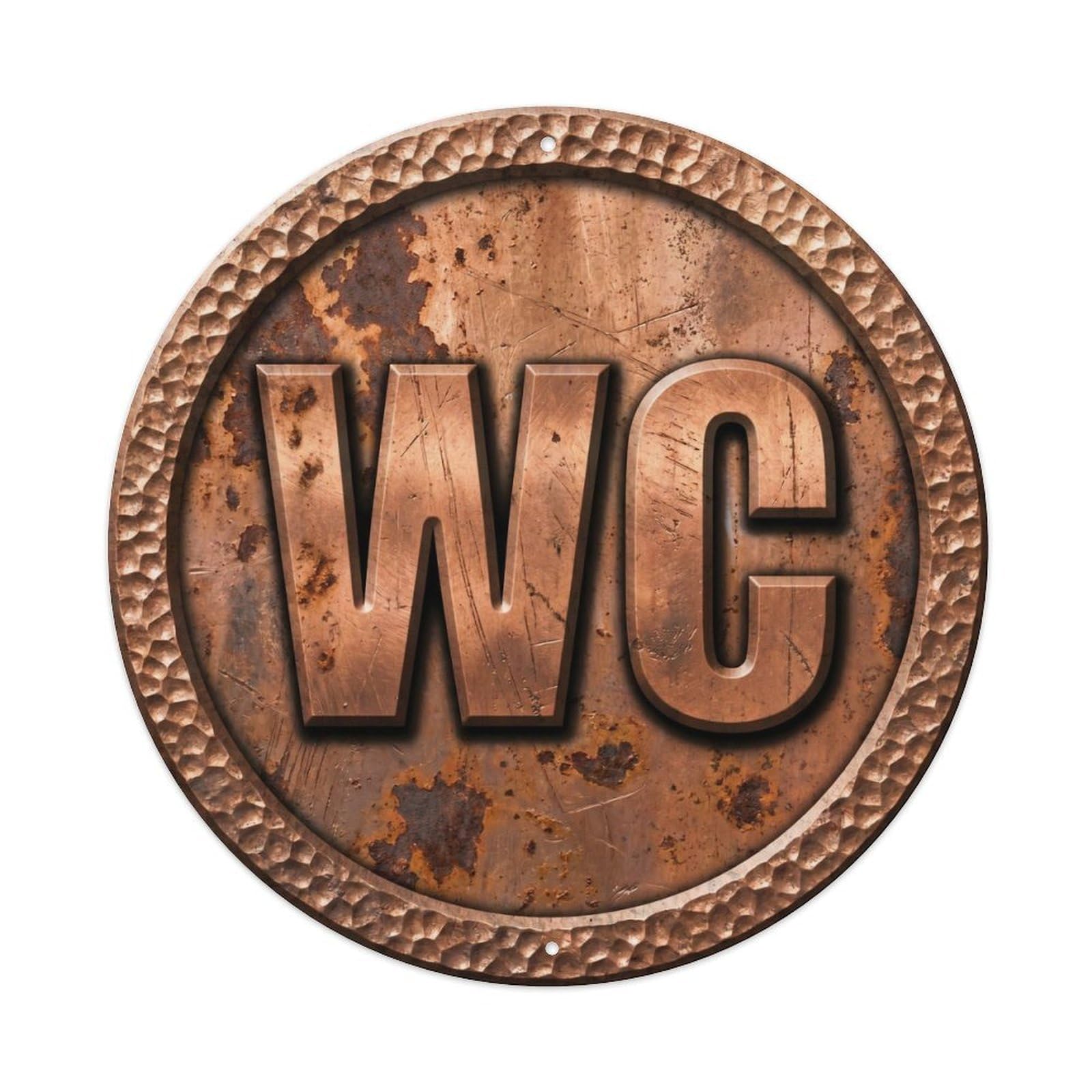 Toilet （WC） Hammered Ornament Metal Tin Sign Plaque Wall Decor for Cafe, Club Bar, Office, Home Garden Round Metal Poster 8x8Inch