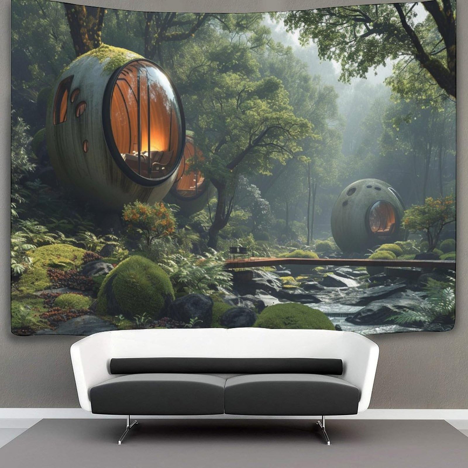 kaiyun Jungle Cabins Tapestry Bio Buildings Tapestries 3D Wall Hanging Home Decorations for Room 130cmx150cm