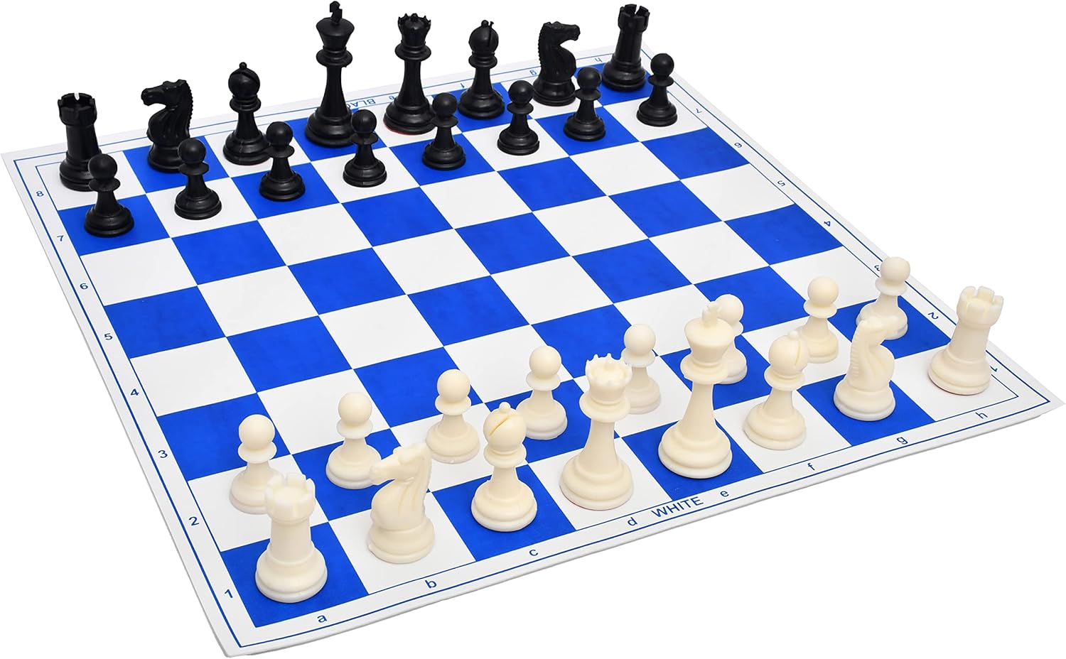 17''Inches Tournament Vinyl Foldable Chess Set (Fide Standards) with 2 Extra Queens + Carry Pouch - for Professional Chess Players (Blue)