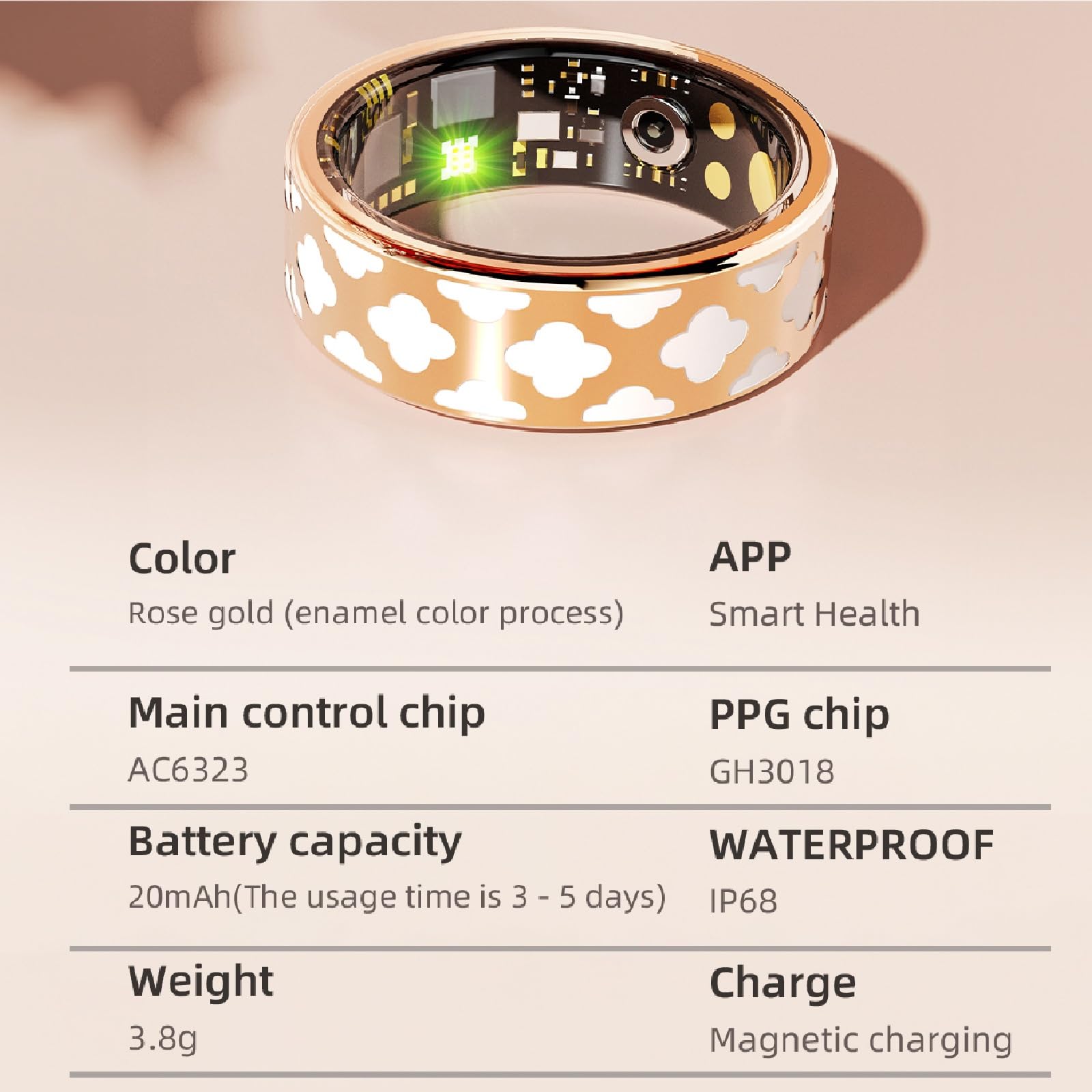 Activity Health Ring, Fitness Sleep Tracker, Tecnologia avanzata dei sensori, Anello Intelligente in Smalto for attività Sportive all'aperto(Gold,#10)