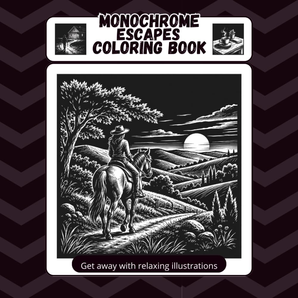 Monochrome Escapes: Coloring book for adults and all ages: Get away with relaxing illustrations