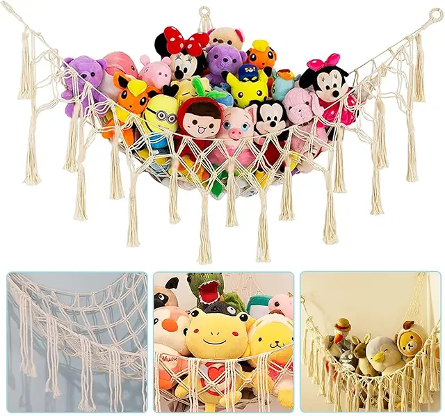 Toy Hammock for Kids Room - Stuffed Animal Storage Net with LED Lights