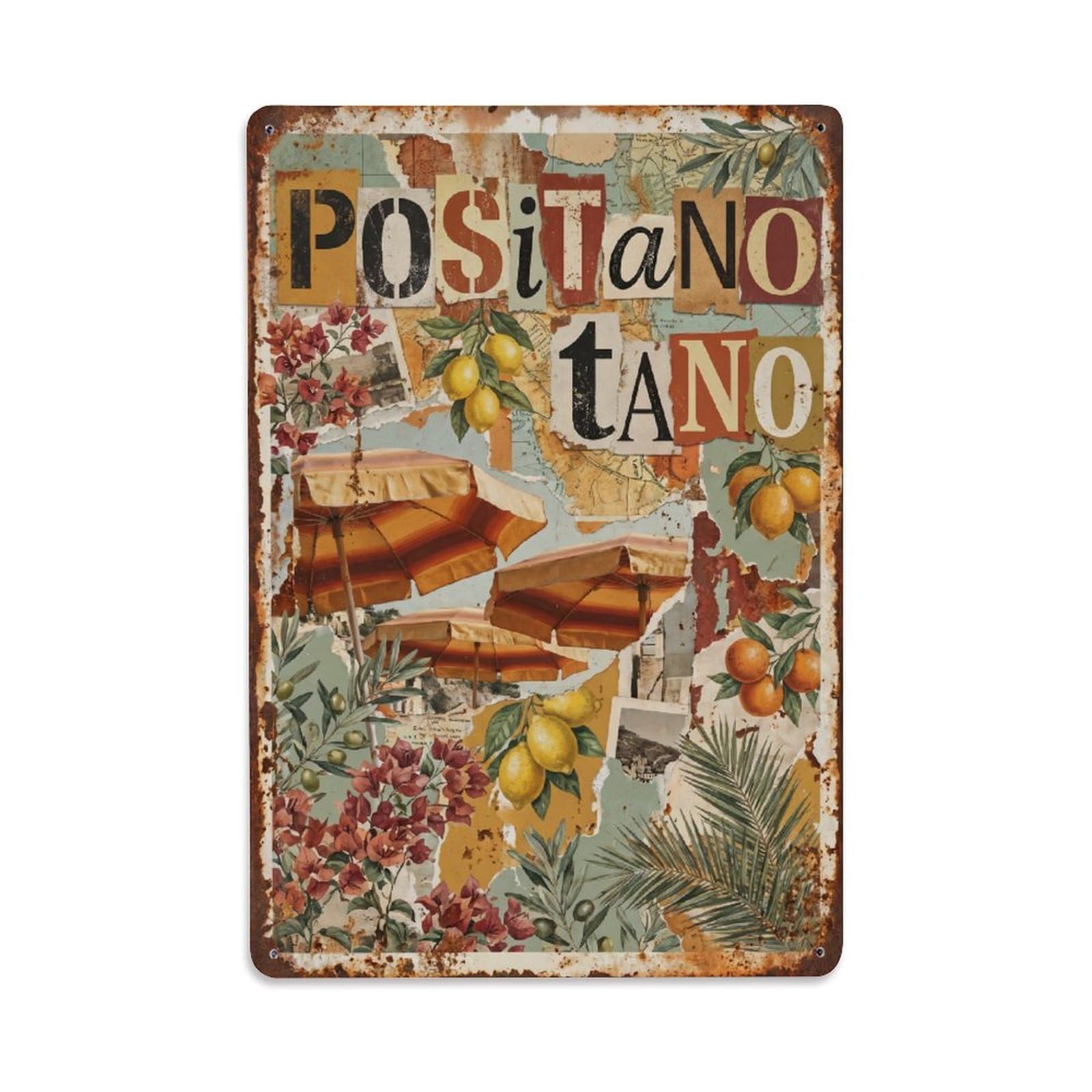 Vintage Travel Positano Italy Summer Metal Tin Sign