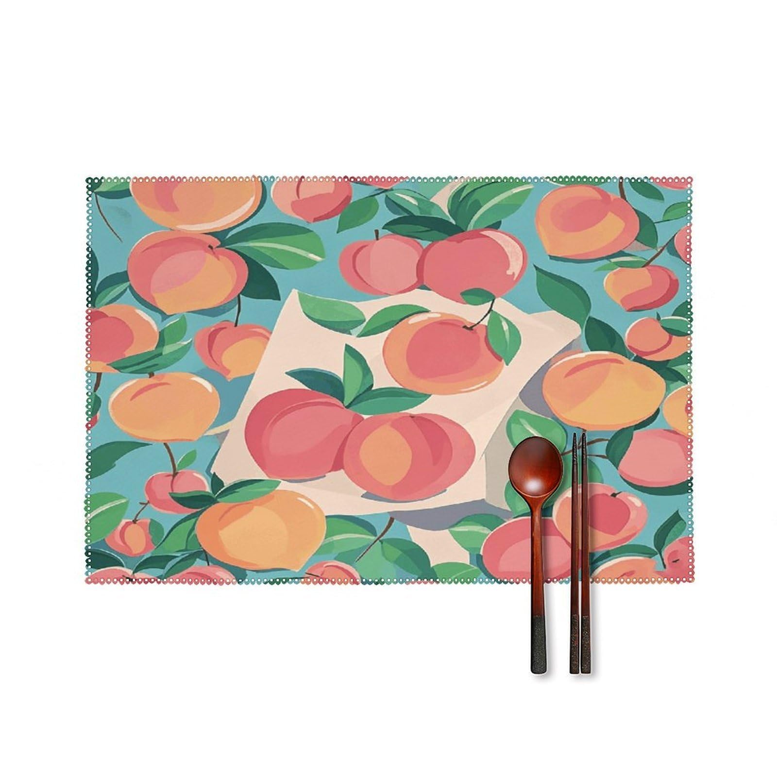 Peach Placemats Set of 4 Heat Resistant Non-Slip Place Mats for Dining Table Washable Placemat Wipeable Dining Table Mat Canvas Place Mats Dining Table Decor