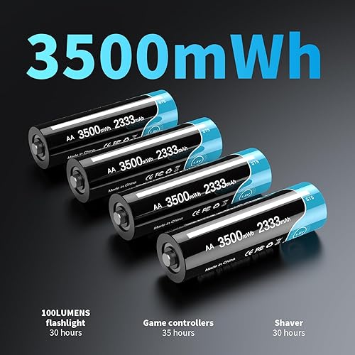 Miniatura 3 de Baterías AA recargables USB con cargador, paquete de 8 baterías de litio AA de 1.5 V, 3500 mWh, 3.5 A, batería doble A de alta potencia, carga