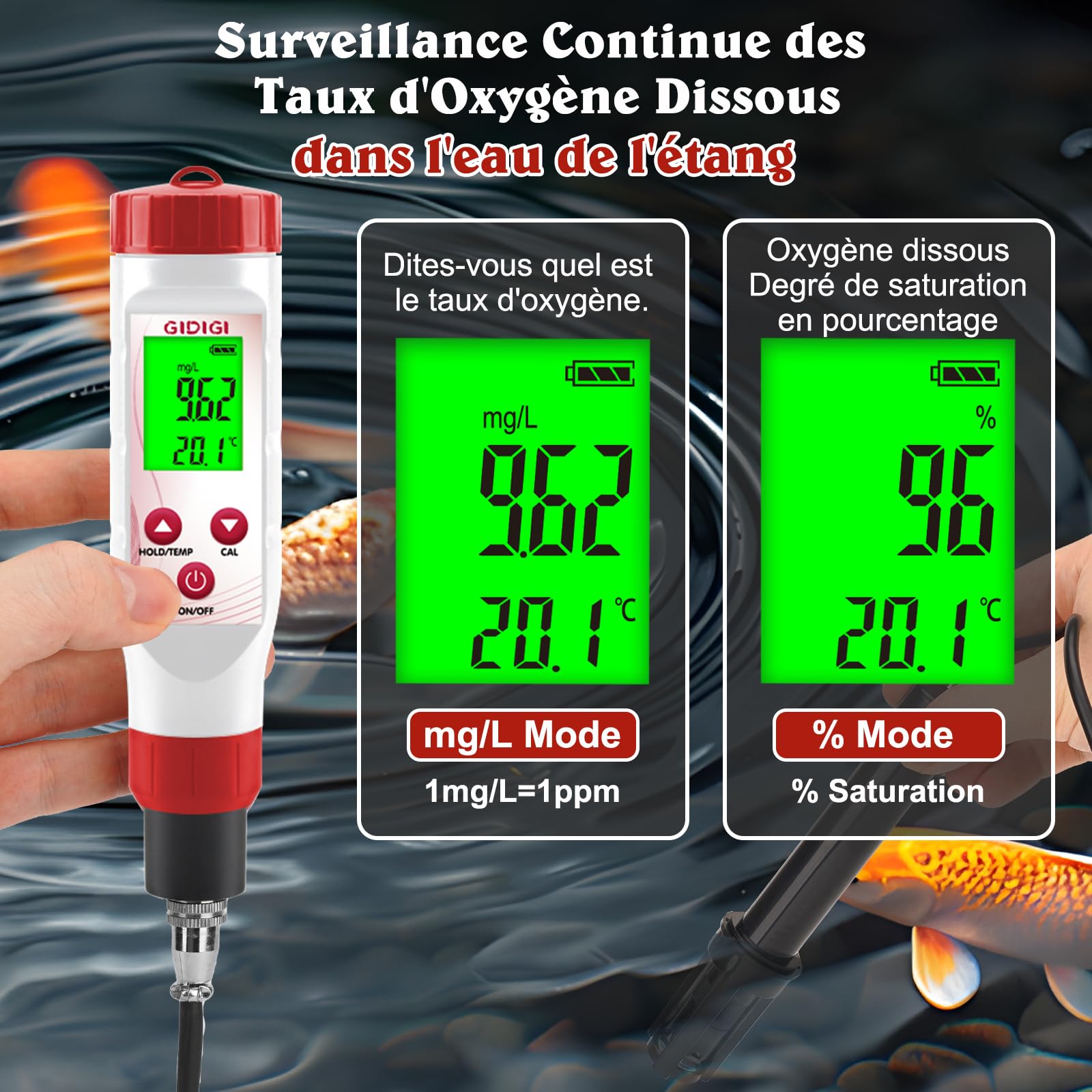 Testeur d'oxygène dissous pour bassin, GIDIGI DOmètre pour l'eau