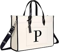 Vista 8 de TOPDesign Initial 15.6" Laptop Tote Bag for Women, Personalized Canvas Work Purse, Business Briefcase & Office Handbag