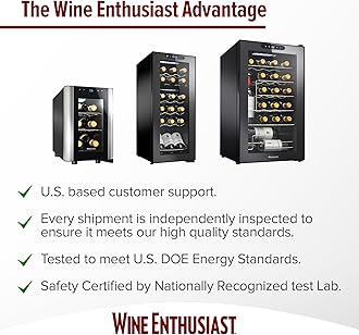 Wine Enthusiast 24-Bottle Compressor Wine Cooler with Upright Bottle Storage - Freestanding Wine Refrigerator with Digital Touchscreen and LED Temperature Display