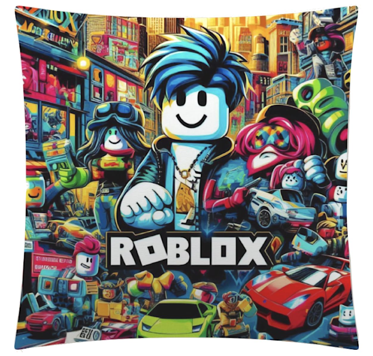 Fun Video Game Character Accent Ro-blox Cushion Cover | Pop Art Home Decor | Gift Idea for Men Women Boys Girls | 45x45cm 18x18โ | Ro-blox