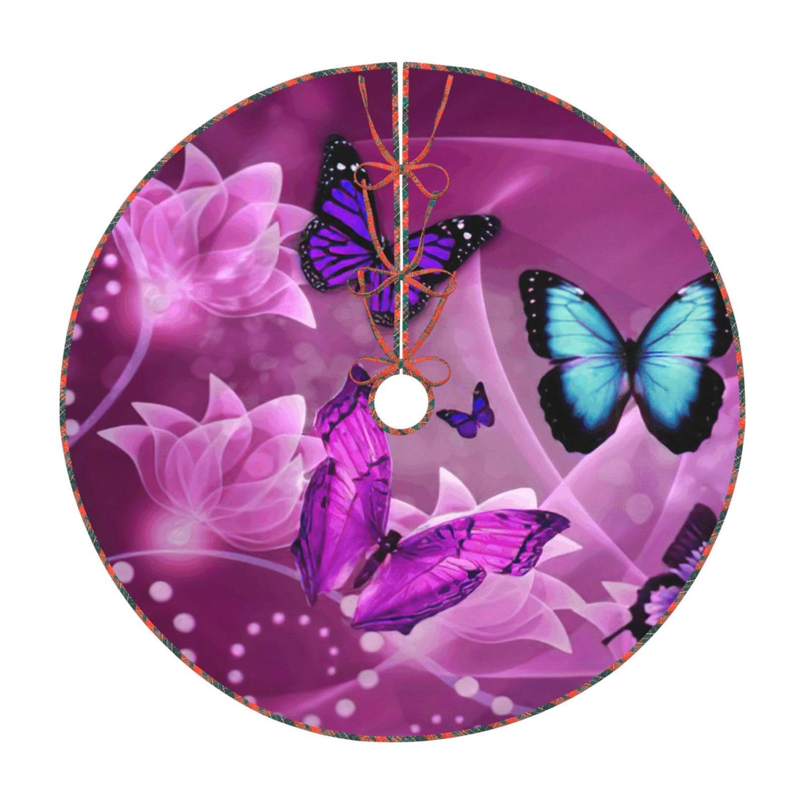 Tapis de sapin rustique violet imprimé papillon décoration arbre Noël classique