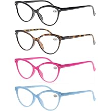 MODFANS Women Reading Glasses 2.0 4 Pack Fashion Colors Cat Eye Readers for Ladies Compact Spring Hinge Lightweight Frame Includes Pocket
