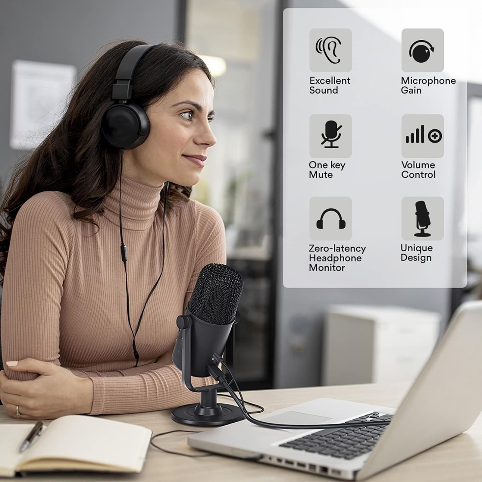 Microfono Di Registrazione, Microfono Per Alesatura Cardioide a Condensatore USB, Corpo Interamente In Metallo, Adatto Per YouTube, Skype, Giochi, Insegnamento Online, Podcast, Studio