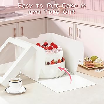 Unokit Cake Boxes 12 Inch - 20 Pack Cake Containers with Cake Boards, Disposable Cake Carrier with Window, Easy Assemble Cake Packaging Boxes for Birthday, Wedding Party & Bakery Take Out, White