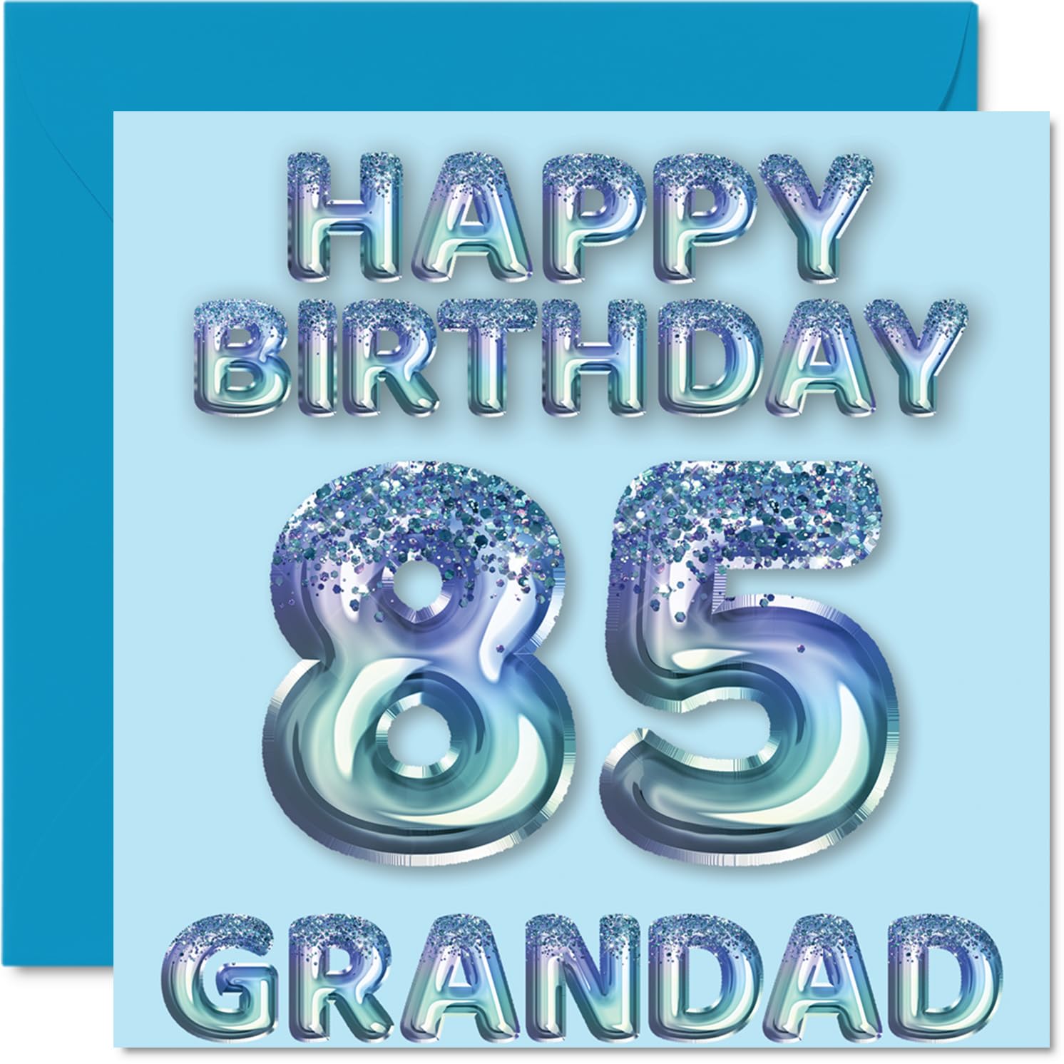 85th Birthday Card for Grandad - Blue Glitter Party Balloons - Happy Birthday Cards for 85 Year Old Grandad from Grandson Granddaughter, 145mm Bday Greeting Cards Gift