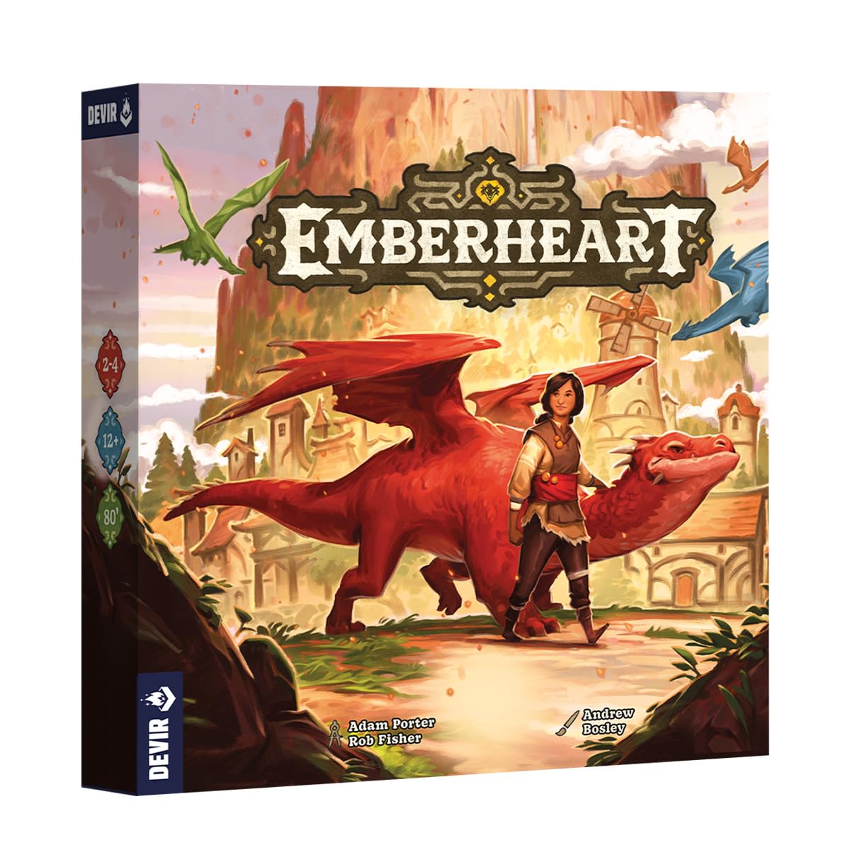 DEVIR Emberheart – Gioco da Tavolo Strategico Fantasy con Draghi, Piazzamento Lavoratori e Gestione Risorse, 2-4 Giocatori, Edizione in Lingua Italiana
