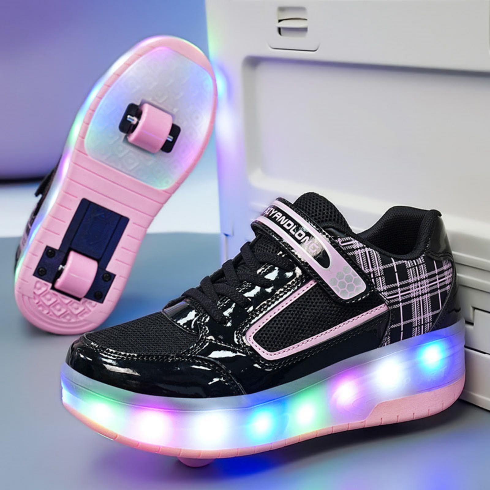 Fansu Zapatos de Patinaje con Ruedas para Niños y Niñas con Luz LED Ajustable, 2 en 1 Zapatillas con Ruedas y Luces para Niñas Niños USB Calzado Zapatillas Deportivas