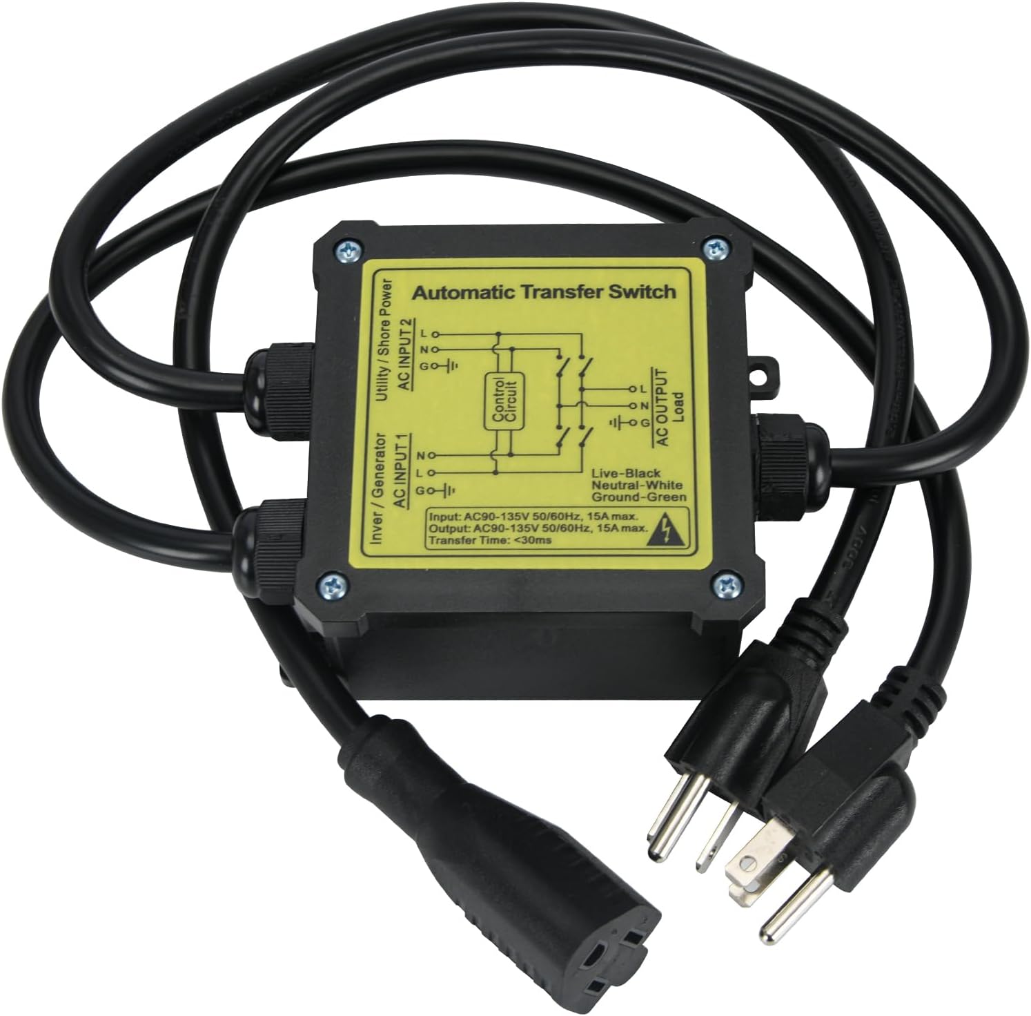 AC120V 15Amp Automatic Transfer Switch, Generator ATS Auto Transfer Switch (NEMA 5-15P/R)