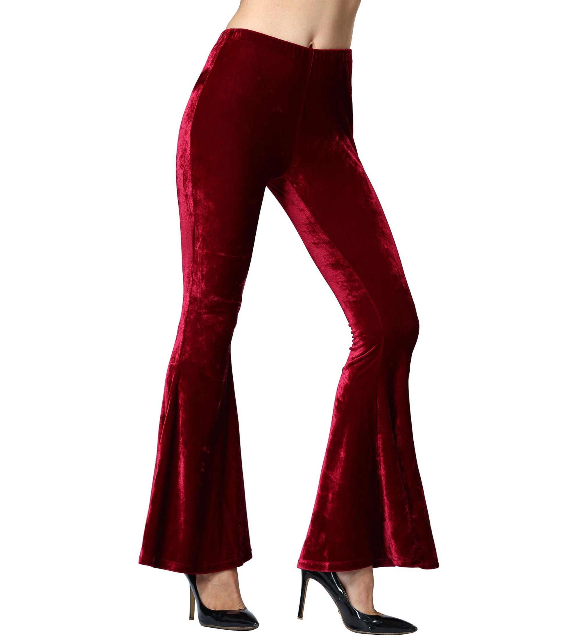 Sunfan Womens Velvet Bell Bottom High Waist Flared Stretch Palazzo Pants