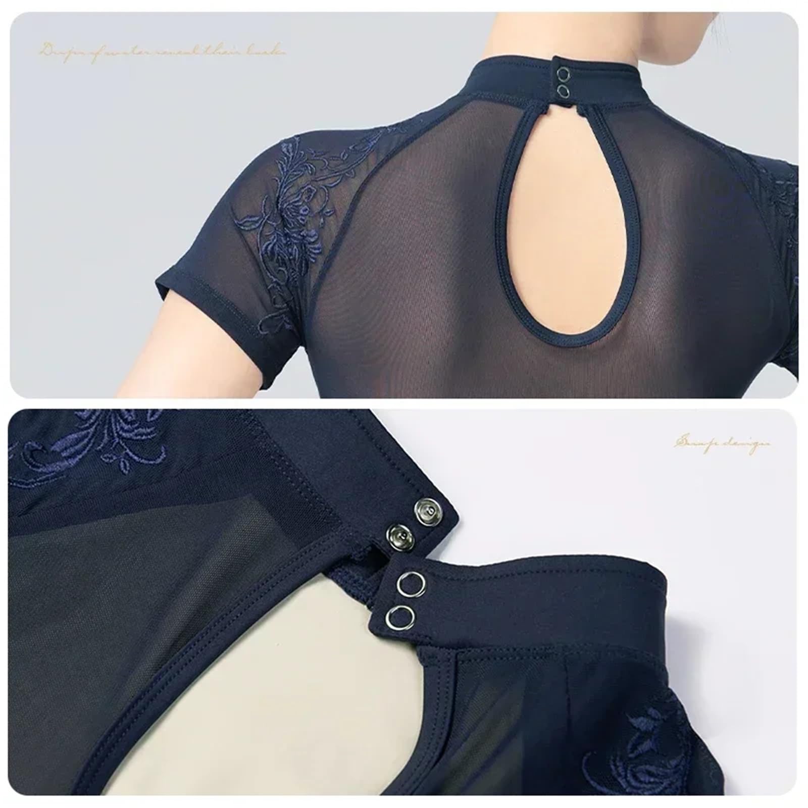 Maillot Ballet Mujer Mallas de Danza clásica for Adultos, Cuello Alto, Nudo Chino, Hebilla Bordada, for Mujer, Ballet, Gimnasia(Deep Blue,M 160cm to 165cm)