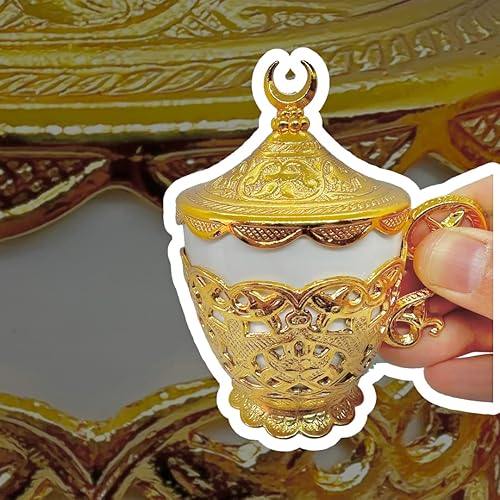 Miniatura 9 de Alisveristime Taza de café turco, diseño tradicional con motivo de media luna, taza de porcelana y platillo para café turco, griego, árabe y expreso