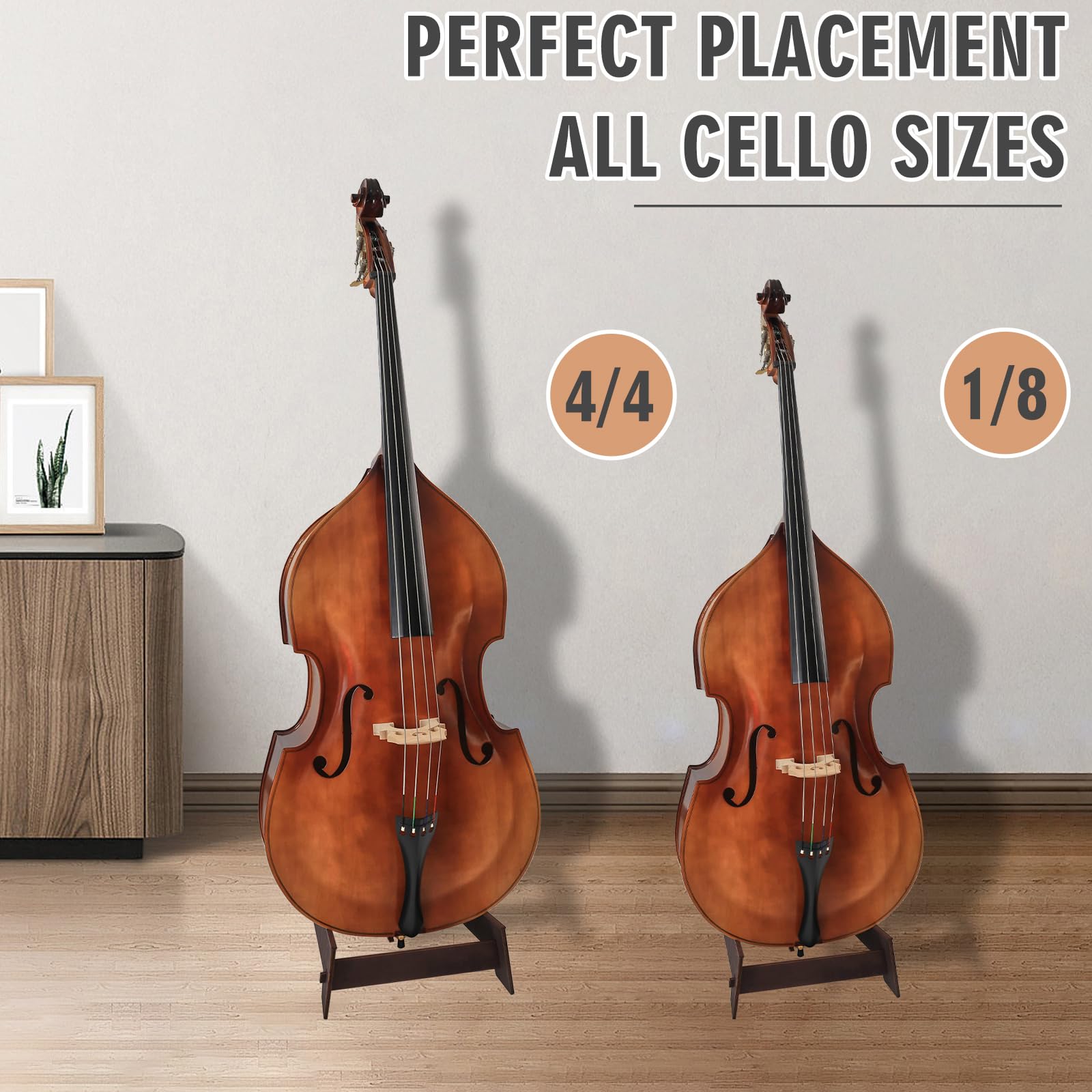 Soporte para contrabajo, bajo vertical resistente y portátil, soporte para violonchelo hecho de madera con protección de goma desmontable para violonchelo bajo