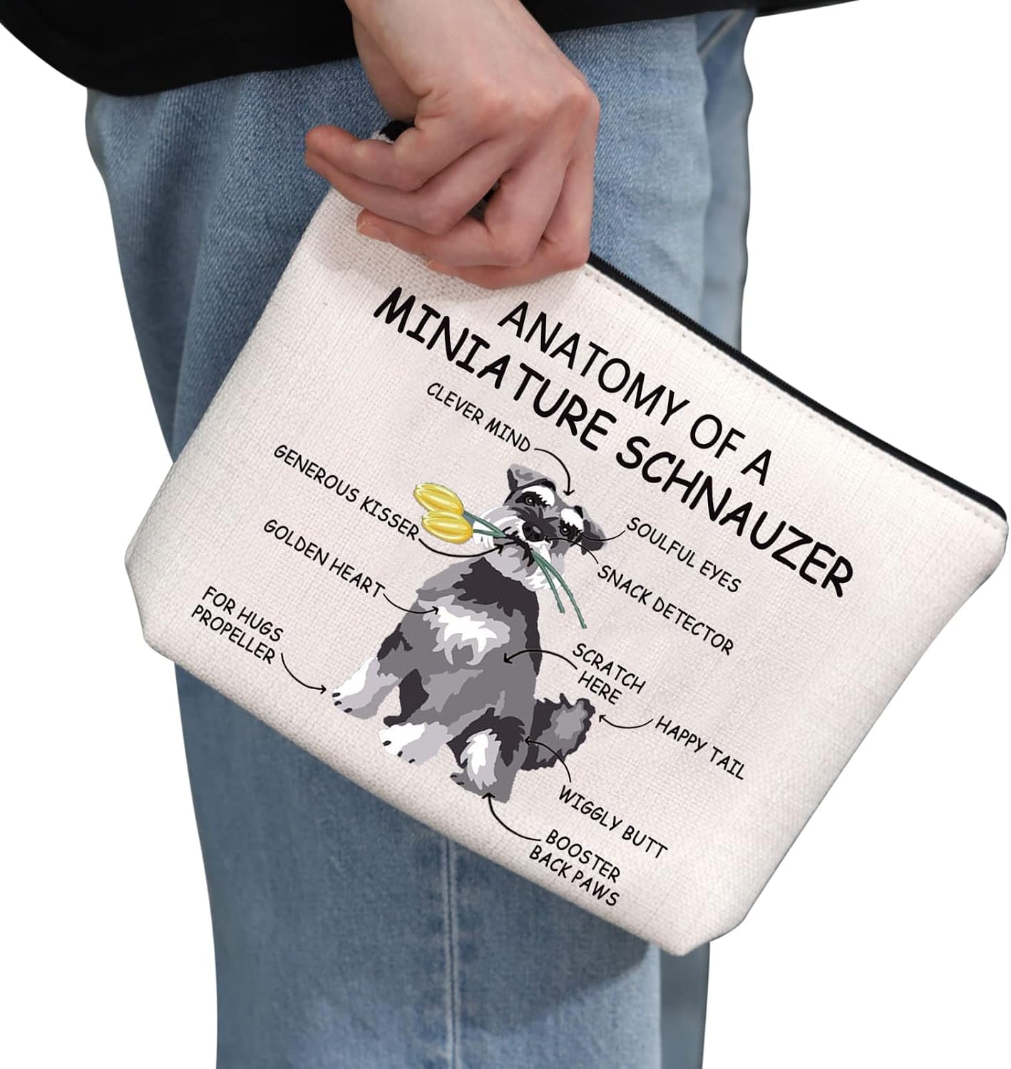 Miniature Schnauzer Dog Lover Gift Anatomy of A Miniature Schnauzer Makeup Bag Schnauzer Mama Zipper Cosmetic Bag Schnauzer Dog Owner Gift (Miniature Schnauzer White) - Image 3