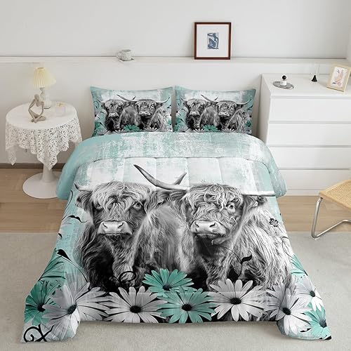 Miniatura 4 de Juego de edredón de vaca Highland para niños y niñas, juego de ropa de cama de ganado de cuerno largo, juegos de ropa de cama de animales de granja