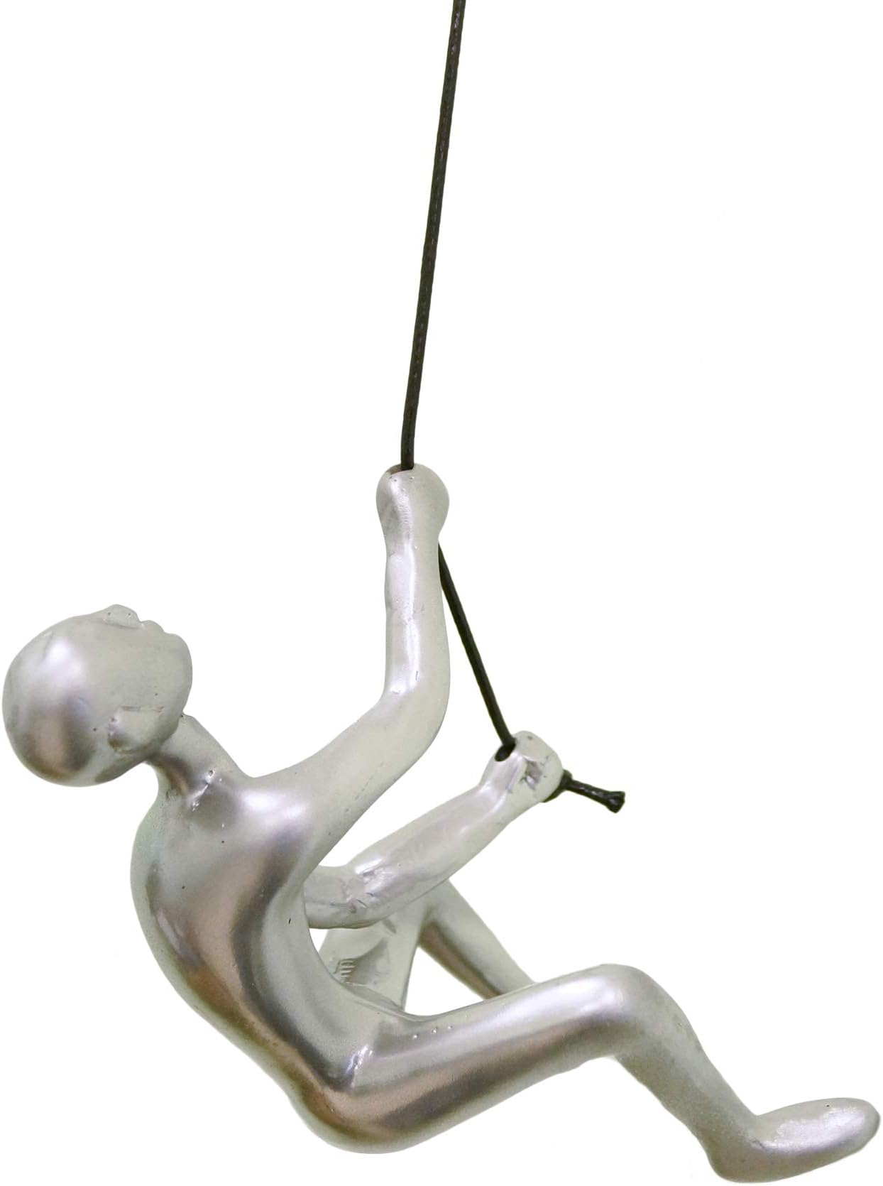 Climbing Man Wall Art for Home Decor with 30” Leather Rope | Polyresin Statues and Sculptures with Hanging Hardware Included for Modern Wall Decor and Motivational Art, Silver