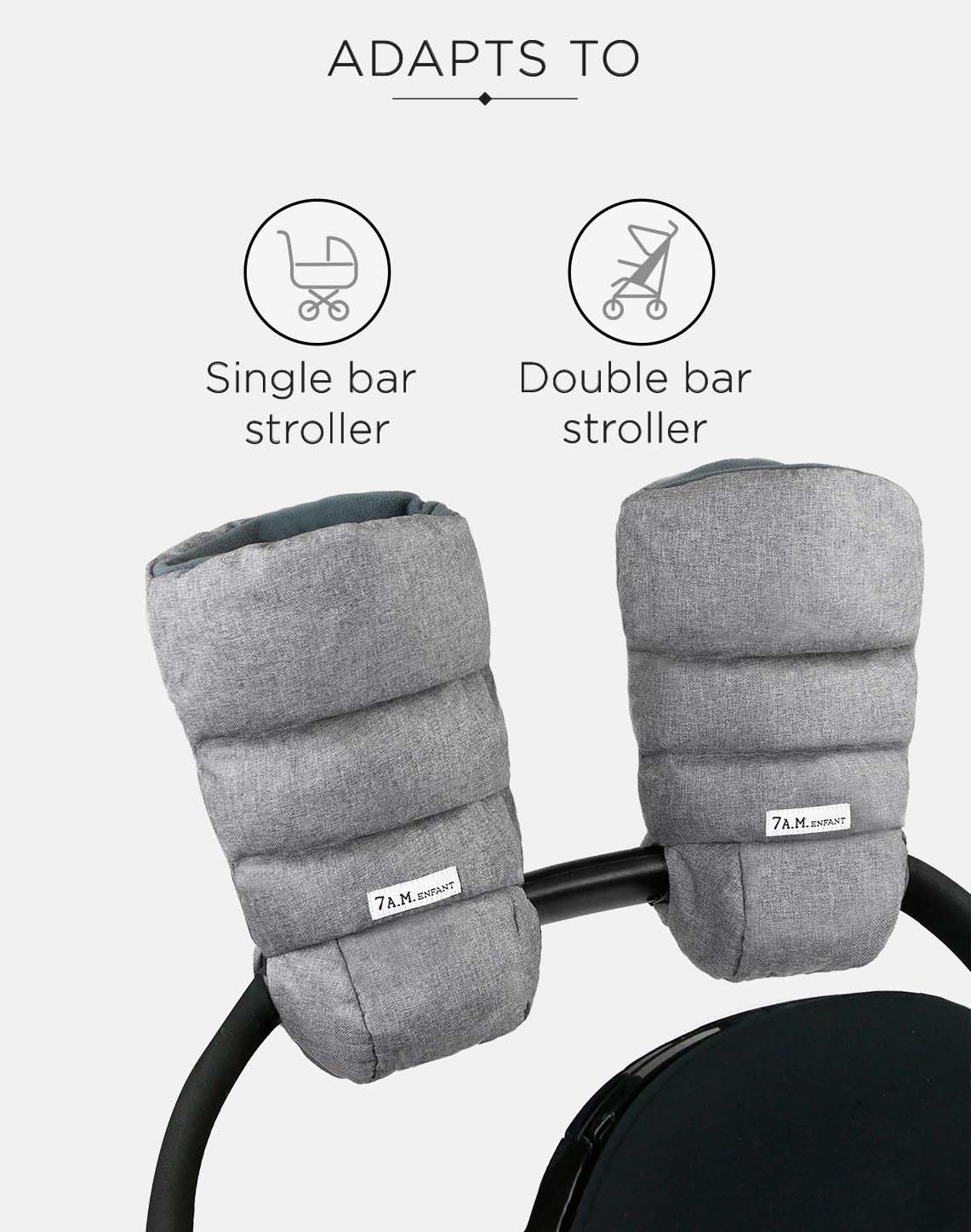 7AM Enfant Stroller Warmmuffs Gloves - Anti-Freeze Stroller Mittens for Handlebars, Water Repellent Hand Warmer Muff for Cold Weather, Plush Lined Stroller Warmmuffs | Winter Stroller Accessories
