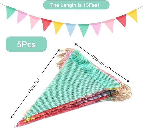 Miniatura 2 de Anwyll Banderines banderines, 60 pancartas multicolor, 66 pies, banderines coloridos de 66 pies, banderas triangulares de arpillera de tela para