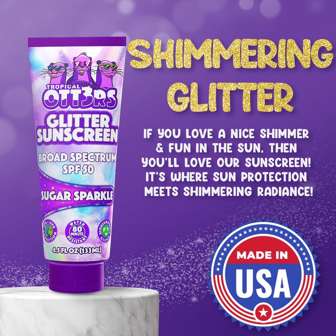 Glitter Sunscreen SPF 50 Lotion 4.5oz - Sparkle & Shimmer Sunscreen - Colored Sun screen for Kids & Women - UVA/UVB Sunshine Protection + 80 Min Water Resistant - (No Fragrance) (USA Made)