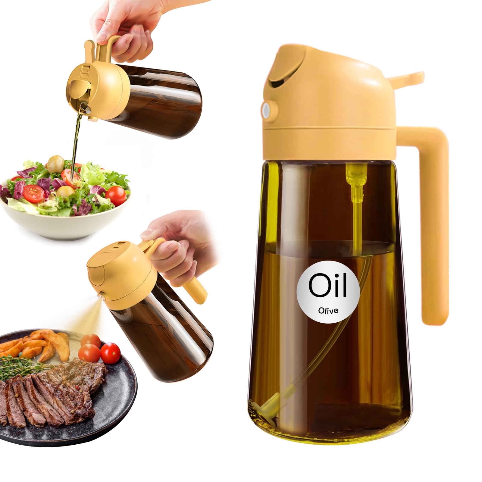YARRAMATE 16oz/470ml Light-Blocking 2 in 1 Dark Oil Sprayer for Cooking, Premium Food-Grade Dark Amber Olive Oil Dispenser Bottle for Kitchen, Air Fryer, BBQ(Orange)