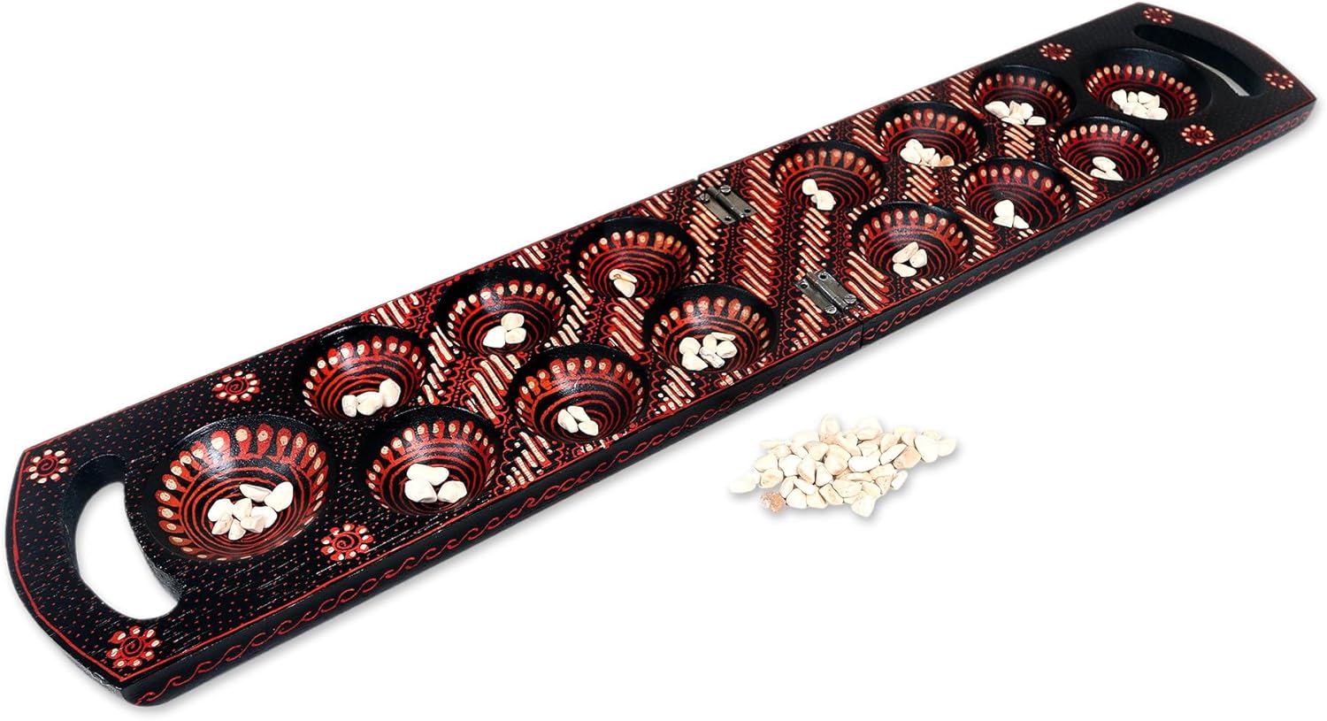 NOVICA Artisan Handmade Wood Batik Mancala Game from Indonesia Multicolor Chess Sets Oware Folk Art 'A Passionate Leisure'