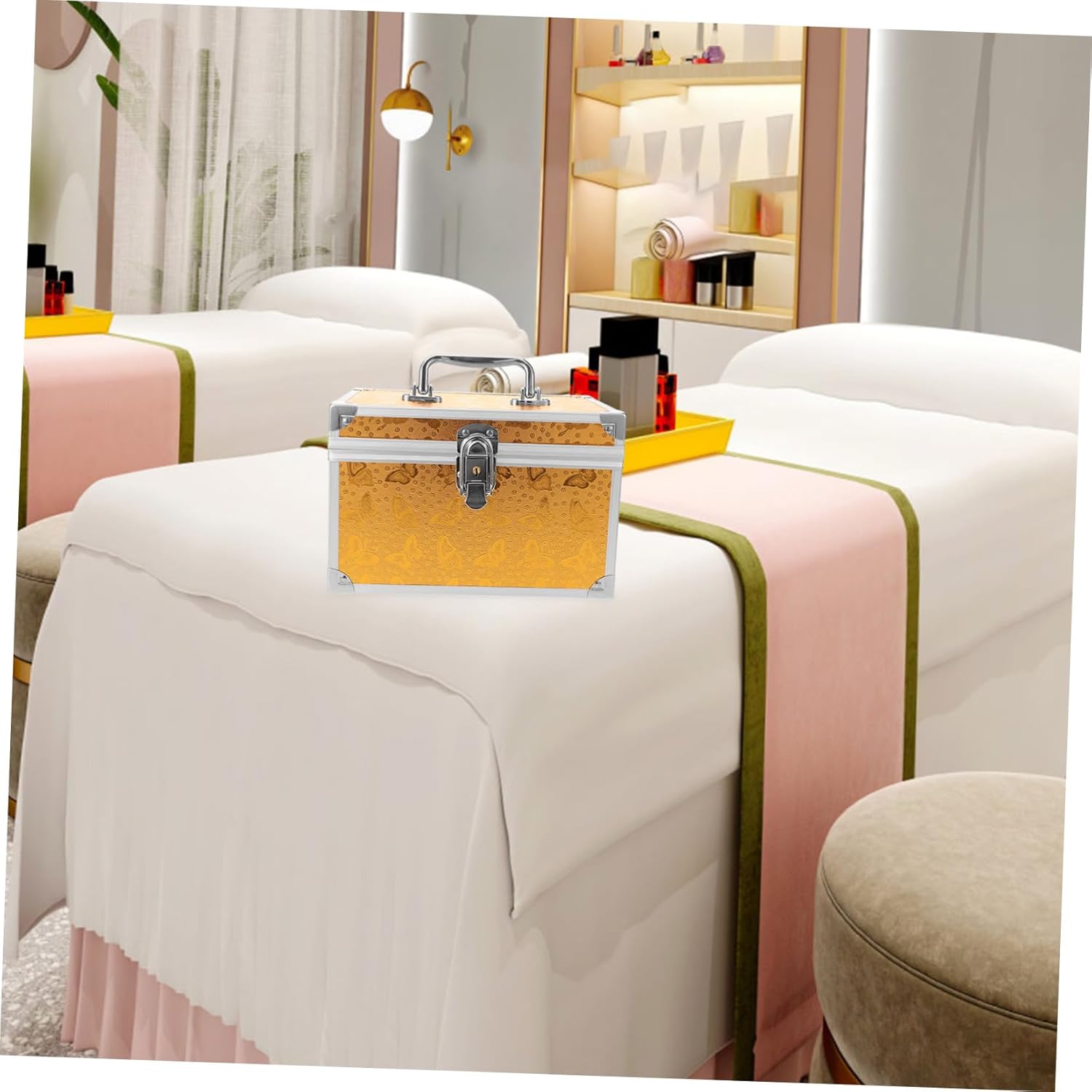 VALICLUD Handheld Tool Box Organizer Lockable Lid Aluminum Alloy Construction Travel Cosmetic Storage Case for Therapists