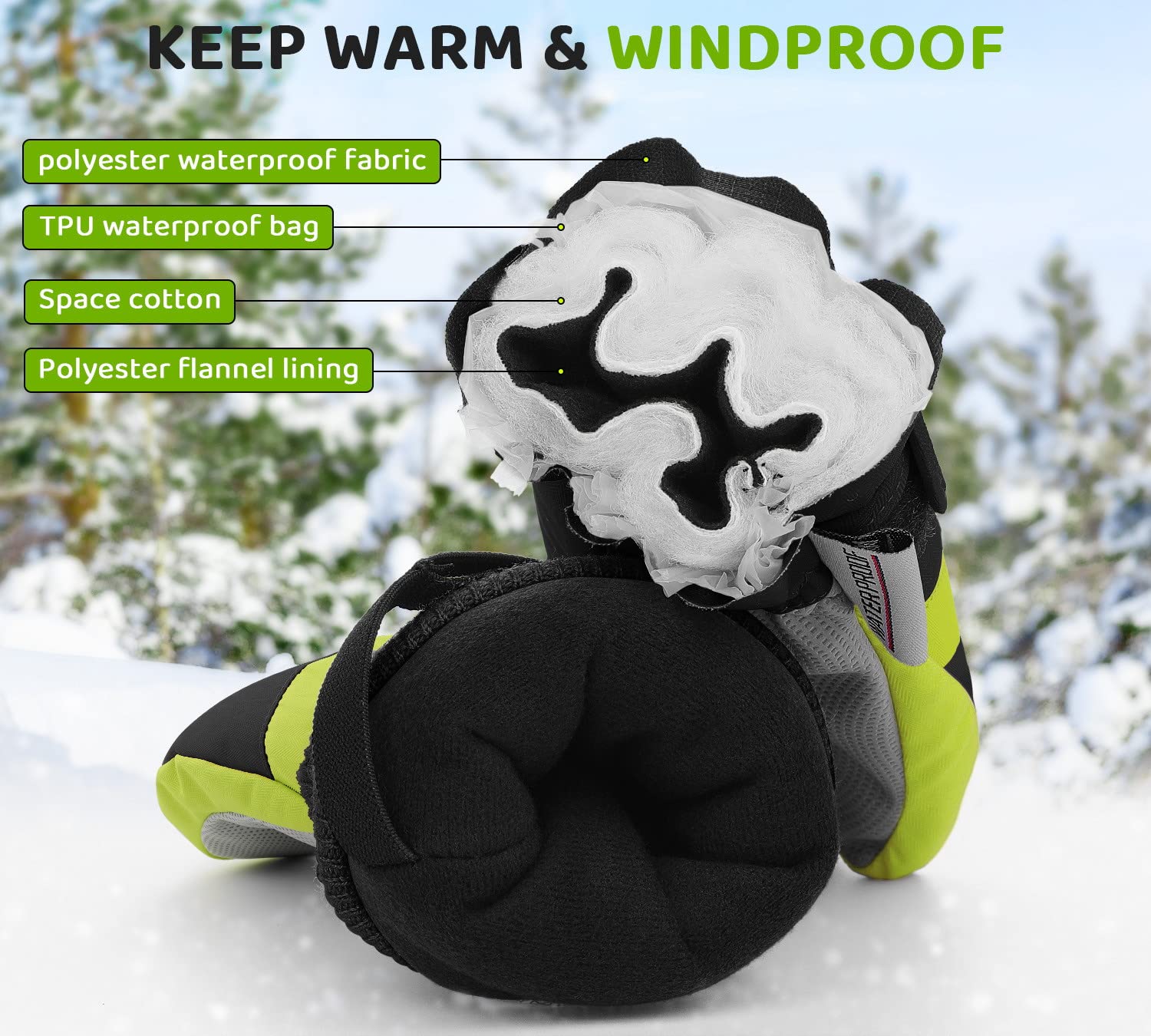 Homord Enfants Gants de Ski, 3M Thinsulate Moufles Impermeable et Chaud pour garçon Fille Gants Thermique Ski, Snowball,Snowboard en d'hiver 3-14 Ans