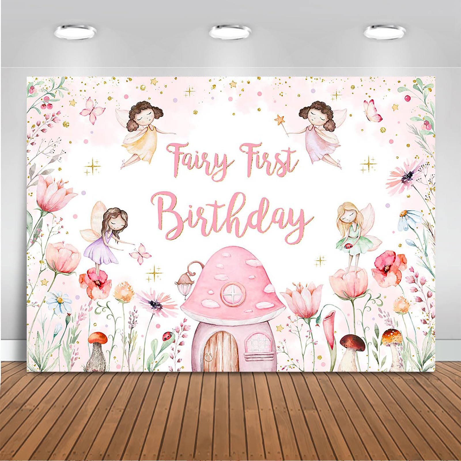 Mocsicka Fairy First Birthday Backdrop for Girl Pink Flowers Our Little Fairy is Turning One Photography Background Spring Magical Princess Fairy